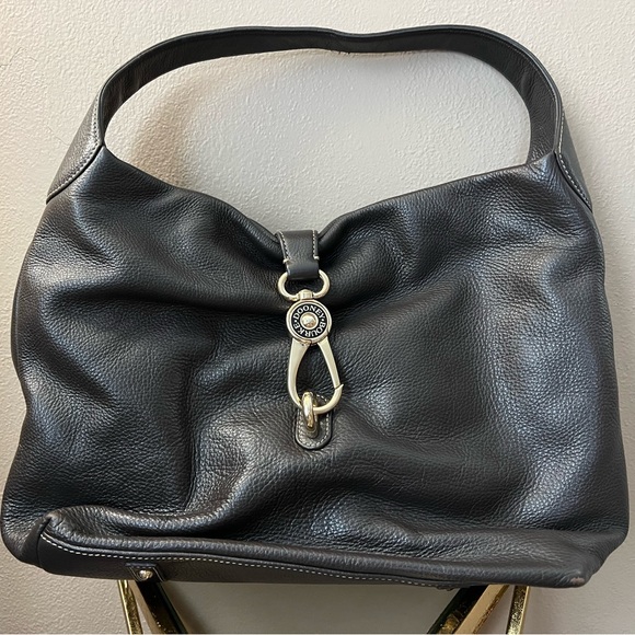 Dooney & Bourke florentine logo lock shoulder bag in dark brown. - Picture 1 of 9